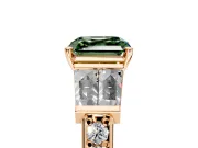 Channel-Set Engagement Ring Setting for Fancy Green Asscher Cut Center with Baguette Band and Prong Head in Rose Gold