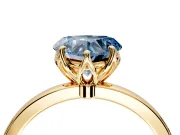 Solitaire Engagement Ring Setting for Fancy Blue Heart-Shaped Center with Thin Rounded Plain Band and Prong Head in Yellow Gold