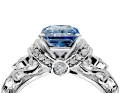 Solitaire Engagement Ring Setting for Fancy Blue Radiant Cut Center with Filigree Band and Prong Head in Platinum