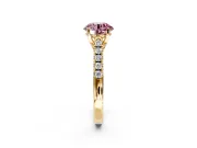 Solitaire Engagement Ring Setting for Fancy Pink Round Cut Center with Partway Pave Band and Prong Head in Yellow Gold