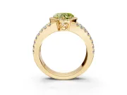 Halo Engagement Ring Setting for Fancy Yellow Heart-Shaped Center with Wide-Open Pave Split Shank and Prong Head in Yellow Gold