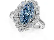 Milgrain Halo Engagement Ring Setting for Fancy Blue Marquise Center with Bezel Point Accents and Prong Head in Sterling Silver
