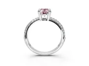 Solitaire Engagement Ring Setting for Fancy Pink Oval Center with Multi-Row Pave Accents and Basket Head in White Gold