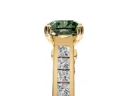 Solitaire Engagement Ring Setting for Fancy Green Cushion Cut Center with Channel Band and Double Claw Prong Head in Yellow Gold
