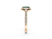 Halo Engagement Ring Setting for Fancy Green Radiant Cut Center with Full Pave Band and Prong Head in Rose Gold