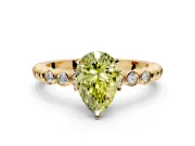 Solitaire Engagement Ring Setting for Fancy Yellow Pear-Shaped Center with Bezel-Dot Beaded Band and Prong Head in Yellow Gold