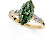 Bar-Set Engagement Ring Setting for Fancy Green Marquise Center with Tapered Baguette Accents and Prong Head in Yellow Gold