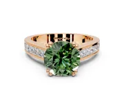 Solitaire Engagement Ring Setting for Fancy Green Round Cut Center with Channel Band and Double Claw Prong Head in Rose Gold