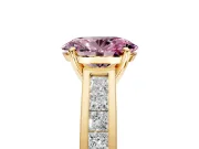 Solitaire Engagement Ring Setting for Fancy Pink Oval Center with Princess Cut Channel Band and Prong Head in Yellow Gold