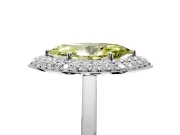 Halo Engagement Ring Setting for Fancy Yellow Marquise Center with Plain Tapered Band and Prong Head in White Gold