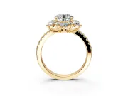 Floral Halo Engagement Ring Setting for Round Cut Center with Pave Accents and Prong Head in Yellow Gold