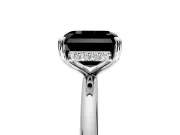 Hidden Halo Engagement Ring Setting for Fancy Black Asscher Cut Center with Thin Rounded Band and Prong Head in White Gold
