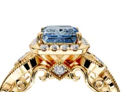 Bypass Halo Engagement Ring Setting for Fancy Blue Princess Cut Center with Bezel Accents, Milgrain and Prong Head in Yellow Gold