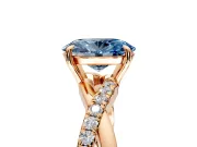 Crossover Engagement Ring Setting for Fancy Blue Oval Center with Pave and Plain Strands and Prong Head in Rose Gold