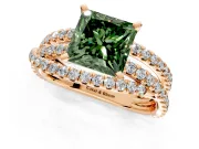 Solitaire Engagement Ring Setting for Fancy Green Princess Cut Center with Woven 3-Strand Pave Band and Prong Head in Rose Gold