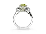3 Stone Engagement Ring Setting for Fancy Yellow Round Cut Center with Crossover Basket, Pave Band and Prong Head in Sterling Silver