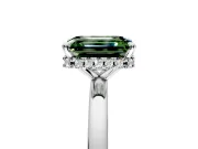 Hidden Halo Engagement Ring Setting for Fancy Green Emerald Cut Center with Plain Band and Tall Prong Head in Sterling Silver
