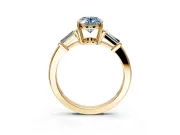 3 Stone Engagement Ring Setting for Fancy Blue Oval Center with Baguette Accents and Prong Head in Yellow Gold