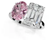 Fancy Pink Oval and Emerald Cut Lab-Grown Diamond Toi et Moi Engagement Ring with Prong-Set Stones in Sterling Silver