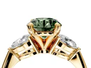 3 Stone Engagement Ring Setting for Fancy Green Round Cut Center with Large Pear-Shaped Accents and Prong Head in Yellow Gold