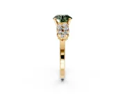 Cluster Engagement Ring Setting for Fancy Green Round Cut Center with 2-Row Shoulder Clusters and Prong Head in Yellow Gold
