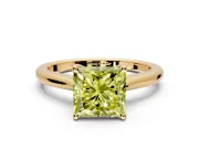 Solitaire Engagement Ring Setting for Fancy Yellow Princess Cut Center with Narrow Cathedral Band and Prong Head in Yellow Gold