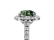 Halo Engagement Ring Setting for Fancy Green Round Cut Center with Raised Halo, Pave Band and Prong Head in Platinum