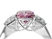 3 Stone Engagement Ring Setting for Fancy Pink Princess Cut Center with Raised Basket Heads and Prong Head in Sterling Silver