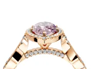 Halo Engagement Ring Setting for Fancy Pink Marquise Center with Twist Band and Prong Head in Rose Gold