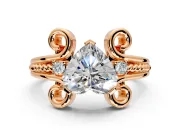 Solitaire Engagement Ring Setting for Heart-Shaped Center with Twisted Band and Scroll Prong Head in Rose Gold