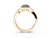 Cluster Engagement Ring Setting for Fancy Green Princess Cut Center with Milgrain Shoulder Clusters and Prong Head in Rose Gold