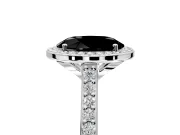 Halo Engagement Ring Setting for Fancy Black Oval Center with Pave Accents, Heart Basket and Prong Head in White Gold
