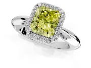 Halo Engagement Ring Setting for Fancy Yellow Radiant Cut Center with Tapered Plain Band and Prong Head in White Gold