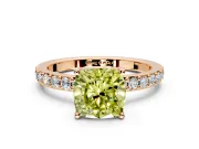 Solitaire Engagement Ring Setting for Fancy Yellow Cushion Cut Center with Round Cut Pave Band and Prong Head in Rose Gold