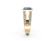 Halo Engagement Ring Setting for Fancy Blue Princess Cut Center with Wide-Open Pave Split Shank and Prong Head in Yellow Gold