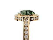 Halo Engagement Ring Setting for Fancy Green Round Cut Center with Framed Halo, Pave Band and Prong Head in Yellow Gold