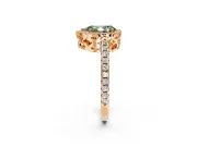 Accent Halo Engagement Ring Setting for Fancy Green Pear-Shaped Center with Full-Length Pave Band and Prong Head in Rose Gold