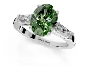 3 Stone Engagement Ring Setting for Fancy Green Oval Center with Tapered Baguettes, Plain Band and Prong Head in Platinum