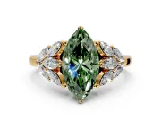 Leaf Cluster Engagement Ring Setting for Fancy Green Marquise Center with Marquise Accents and Prong Head in Yellow Gold