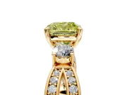 3 Stone Engagement Ring Setting for Fancy Yellow Cushion Cut Center with Pave Twist Band and Prong Head in Yellow Gold