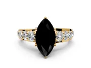Solitaire Engagement Ring Setting for Fancy Black Marquise Center with Graduated Shared Prongs and Prong Head in Yellow Gold