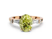 Bar-Set Engagement Ring Setting for Fancy Yellow Oval Center with Tapered Baguette Accents and Prong Head in Rose Gold