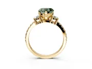 3 Stone Engagement Ring Setting for Fancy Green Heart-Shaped Center with Round Cut Side Accents and Prong Head in Yellow Gold