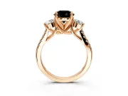 3 Stone Engagement Ring Setting for Fancy Black Round Cut Center with Crossover Basket, Pave Band and Prong Head in Rose Gold