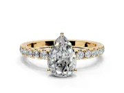 Solitaire Engagement Ring Setting for Pear-Shaped Center with Large Accent Band and Prong Head in Yellow Gold