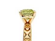 Solitaire Engagement Ring Setting for Fancy Yellow Cushion Cut Center with XO Engraved Band and Prong Head in Yellow Gold