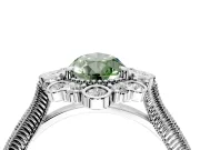 Milgrain Halo Engagement Ring Setting for Fancy Green Pear-Shaped Center with Bezel Point Accents and Prong Head in White Gold