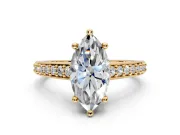 Solitaire Engagement Ring Setting for Marquise Center with Pave Cathedral Band and Prong Head in Yellow Gold