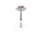 Floral Halo Engagement Ring Setting for Fancy Pink Princess Cut Center with Pave Accents and Prong Head in White Gold