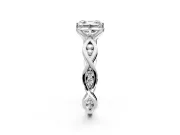 Solitaire Engagement Ring Setting for Asscher Cut Center with Accented Twist Band and Leaf Prong Head in Platinum